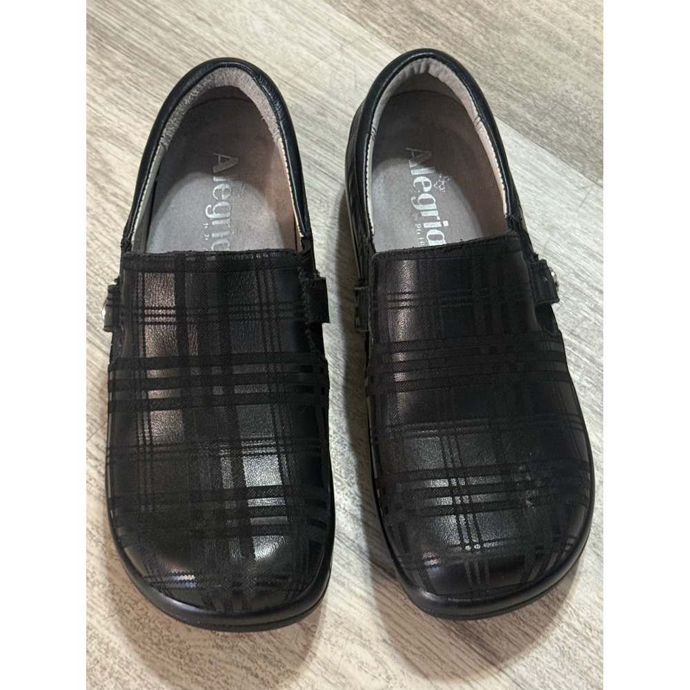 Alegria Kourtney Black Plaid Leather Clogs KAR-597X Slip On Shoes Womens 36